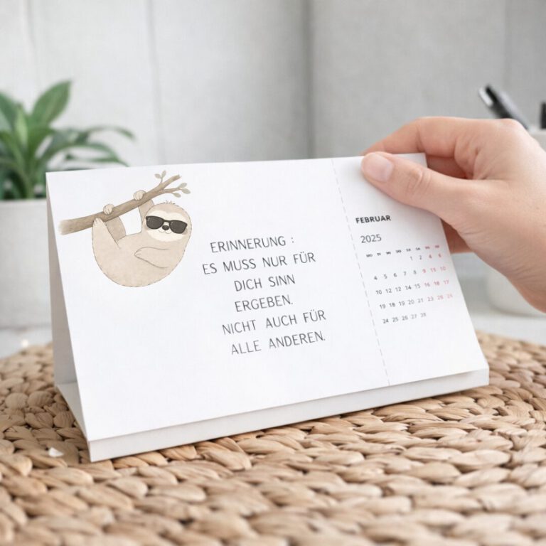 Postkartenkalender von Mint Flamingo, Illustrationen und Mutmach Sprüche. Kalenderblatt Spruch: Es muss nur für dich Sinn ergeben, nicht auch für alle anderen.