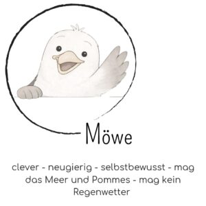 Mutmach Möwe - clever, neugierig, selbstbewusst, liebt Pommes
