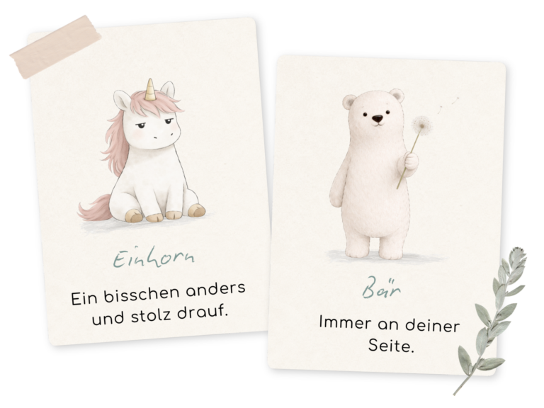Mutmacher-Charaktere: Einhorn - ein bisschen anders und stolz darauf Bär - immer an deiner Seite