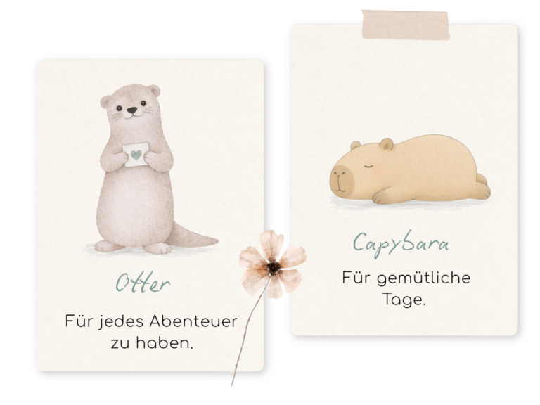 Mutmacher-Charaktere: Otter - für jedes Abenteuer zu haben Capybara - für gemütliche Tage